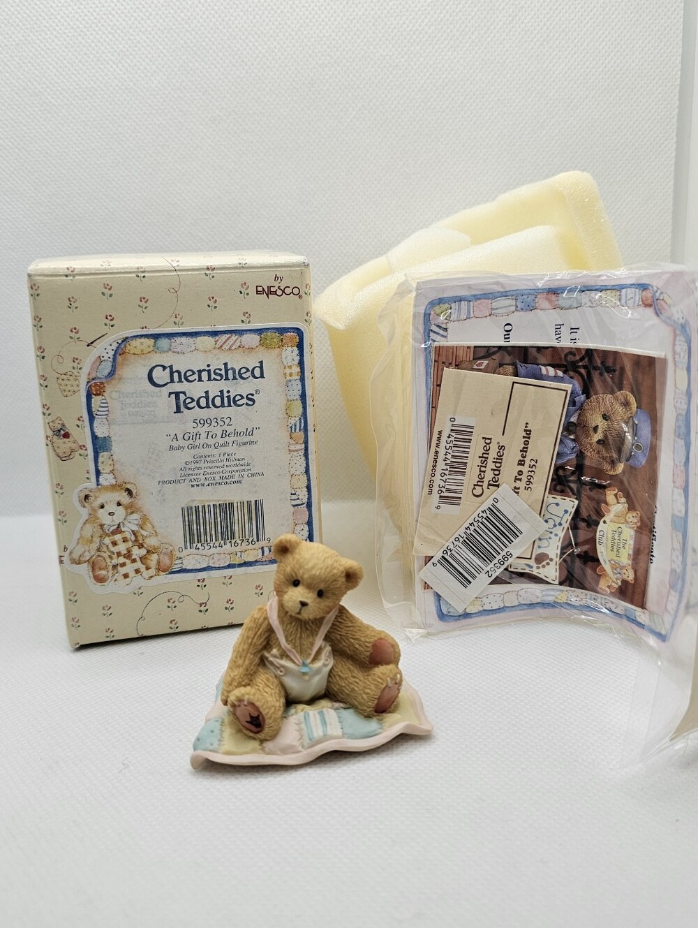 New Cherished Teddies Figurine baby girl bear quilt cuddle nursery shower gift p